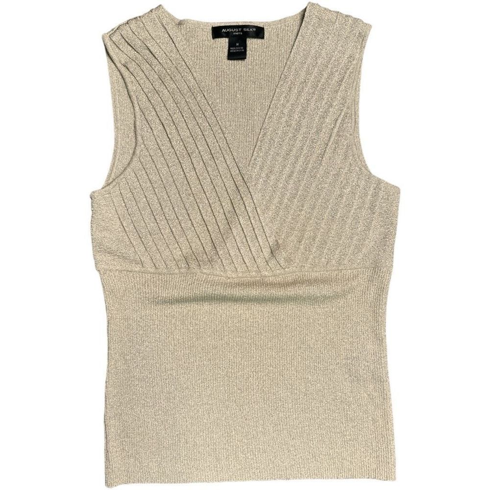 August Silk Sleeveless Shirt, Gold, Size medium